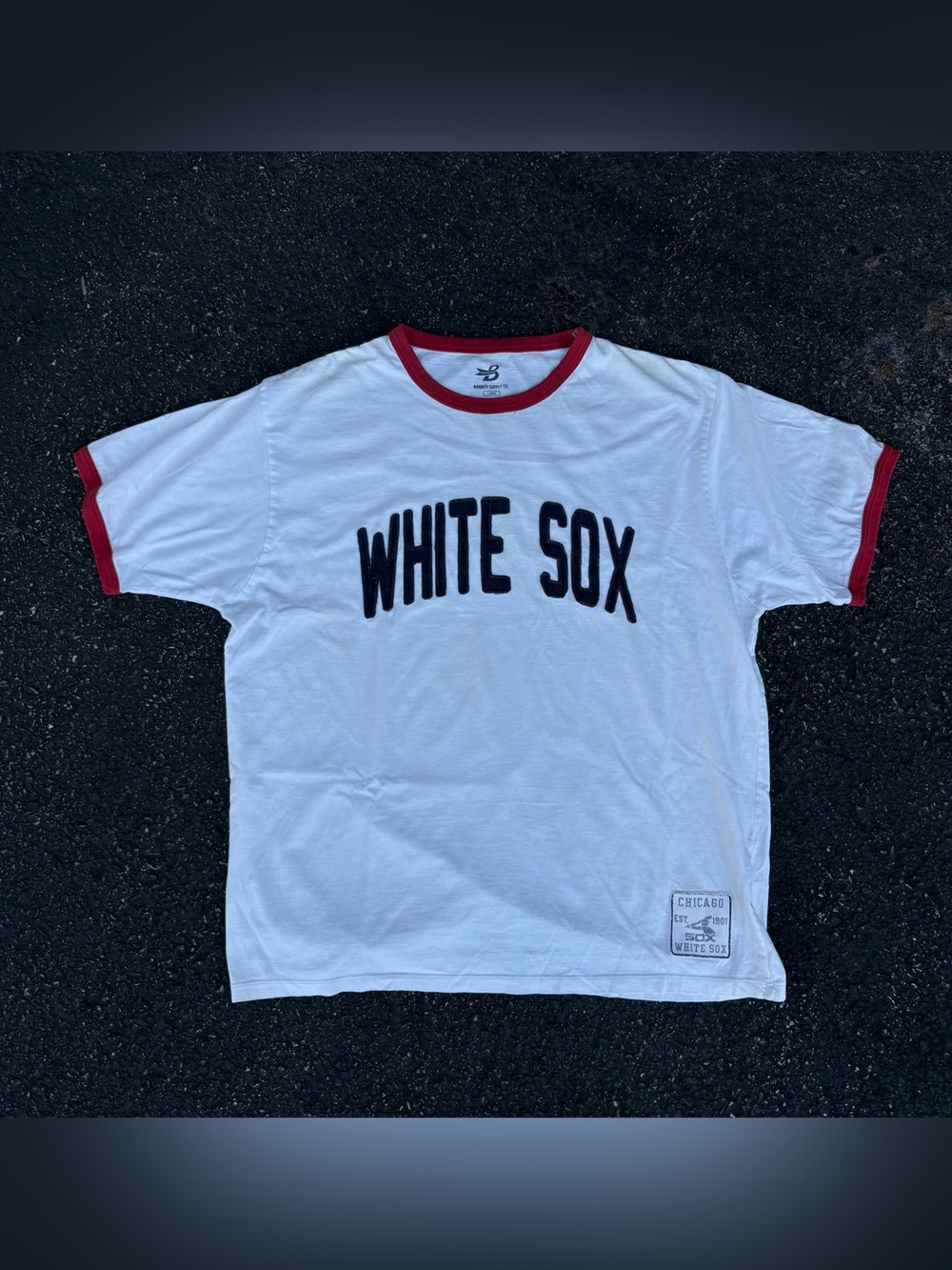 Y2K 2000s Chicago White Sox MLB Baseball Embroidered Ringer T-Shirt Size Large